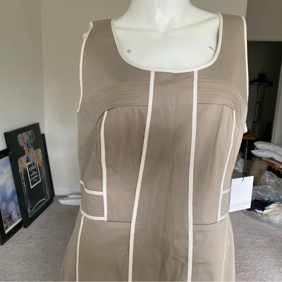 CALVIN KLEIN KHAKI COMBO DRESS SIZE 12 NWT - Picture 5 of 8